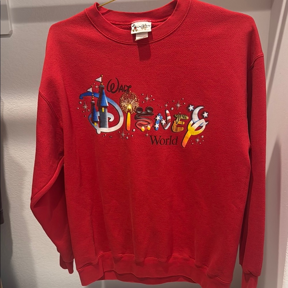 Vtg Walt Disney World Red Crewneck Sweater with Playful Logo